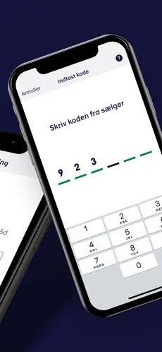 Ejerskifte-appen: skærm hvor køber taster den kode ind, sælger har delt