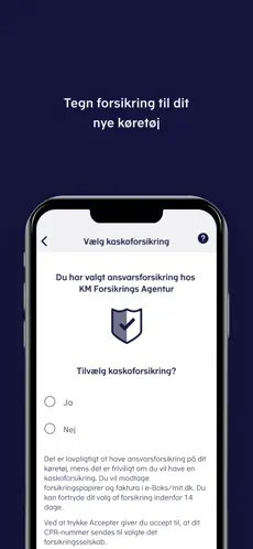 Ejerskifte-appen: skærm hvor køber vælger kaskoforsikring til det nye køretøj